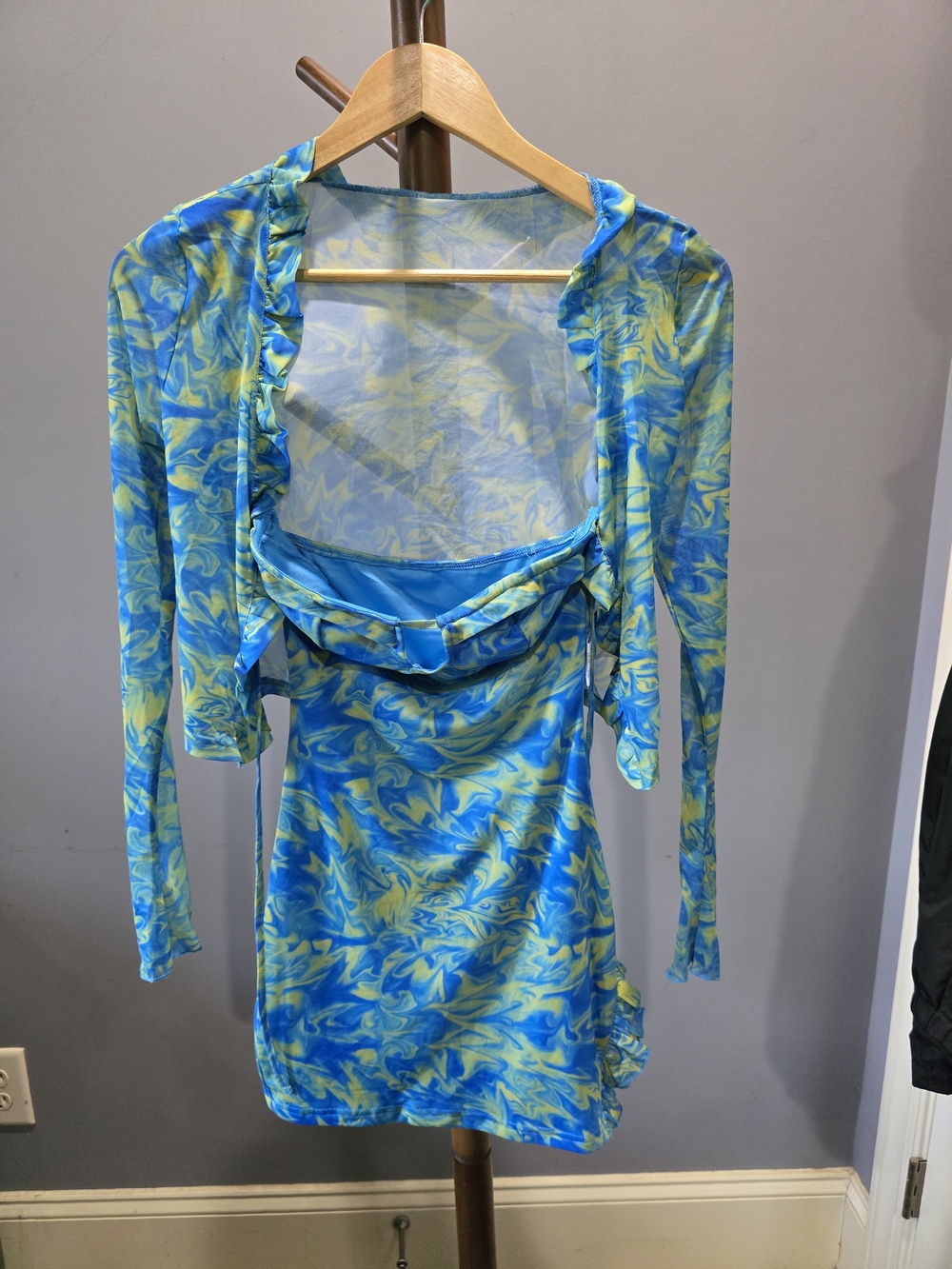 Blue & Lime Swirl Strapless Bodycon Dress with Bolero
